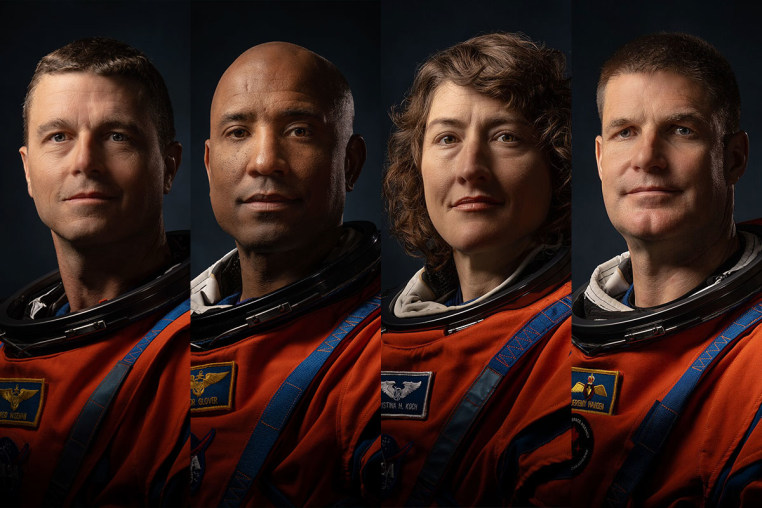 NASA Artemis II crew from left: Commander Reid Wiseman, Pilot Victor Glover, and Mission Specialists Christina Koch and Jeremy Hansen.