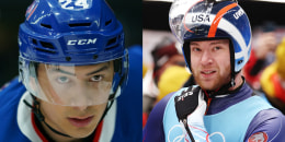 Shane Hollander, played by Hudson Williams, in HBO's "Heated Rivarly," and Sean Hollander, a luge athlete for the U.S. Olympic Team.